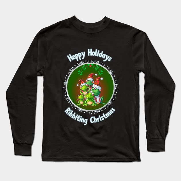 Hoppy Holidays: Frogs in Festive Hats Long Sleeve T-Shirt by DaShirtXpert